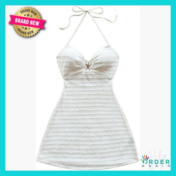 Dresses & Skirts - Backless Halter Mini Dress Y2K Summer Beach Vacation Sundress Casual